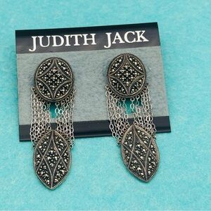 JUDITH JACK 925 Silver - Vintage Sparkling Marcasite Dangle Earrings